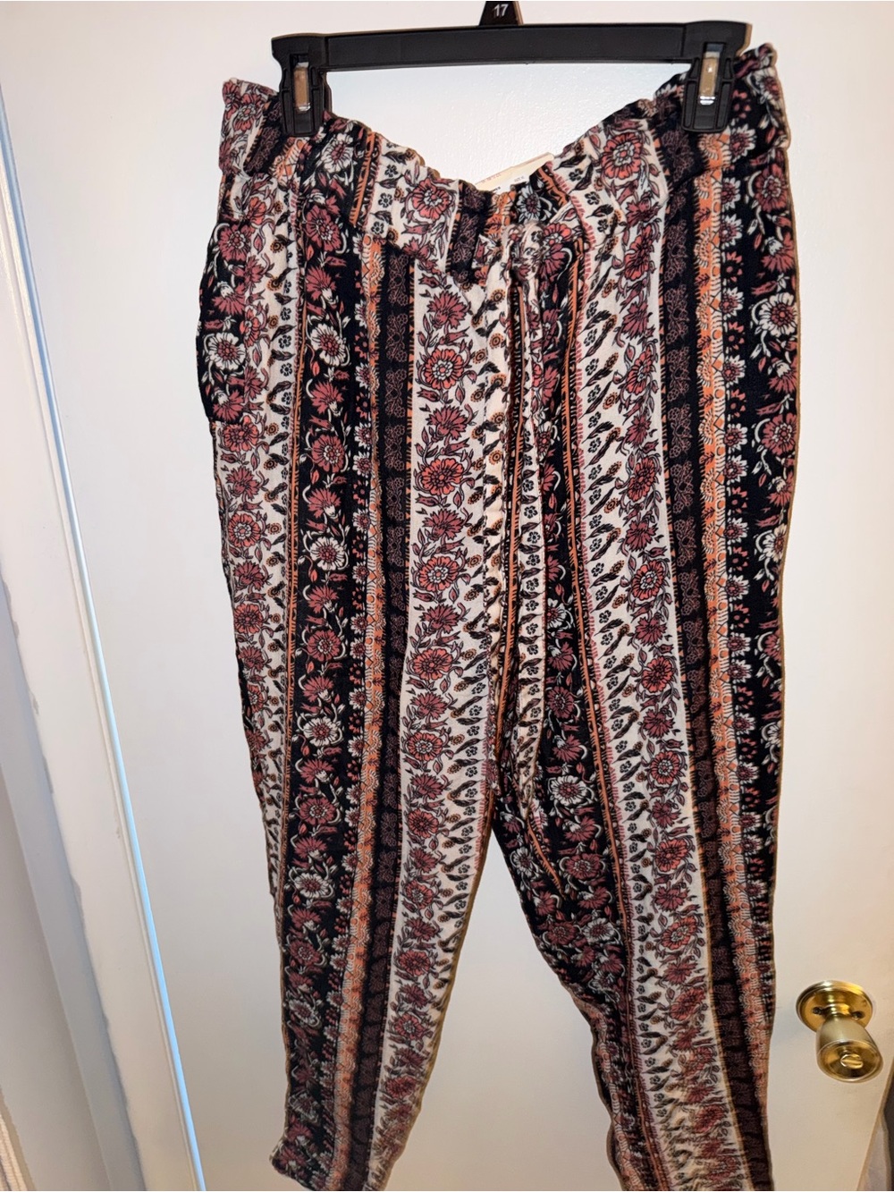 Kohl's Floral Stripe Drawstring Joggers - Black, Cream & Rust